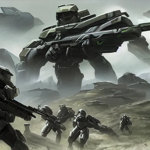 Prompt: concept art halo 7 battlefield