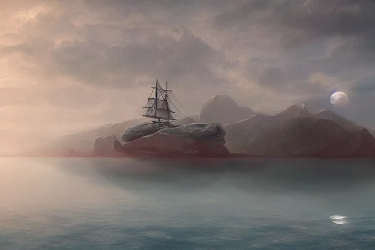 Image similar to sailing boat on a lake of dreams, matte painting, concept art, stunning, ultra sharp focus