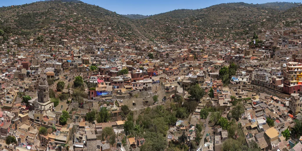 Prompt: seamless equirectangular projection of a 3 6 0 view of guanajuato