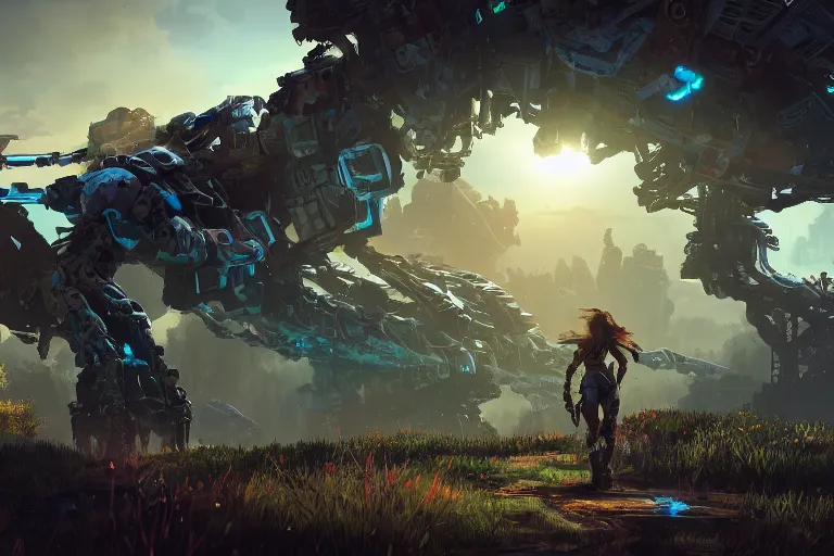 Image similar to stalker machine mecanical creature robot of horizon forbidden west horizon zero dawn bioluminiscence global illumination ray tracing hdr fanart arstation by ian pesty and alena aenami artworks in 4 k