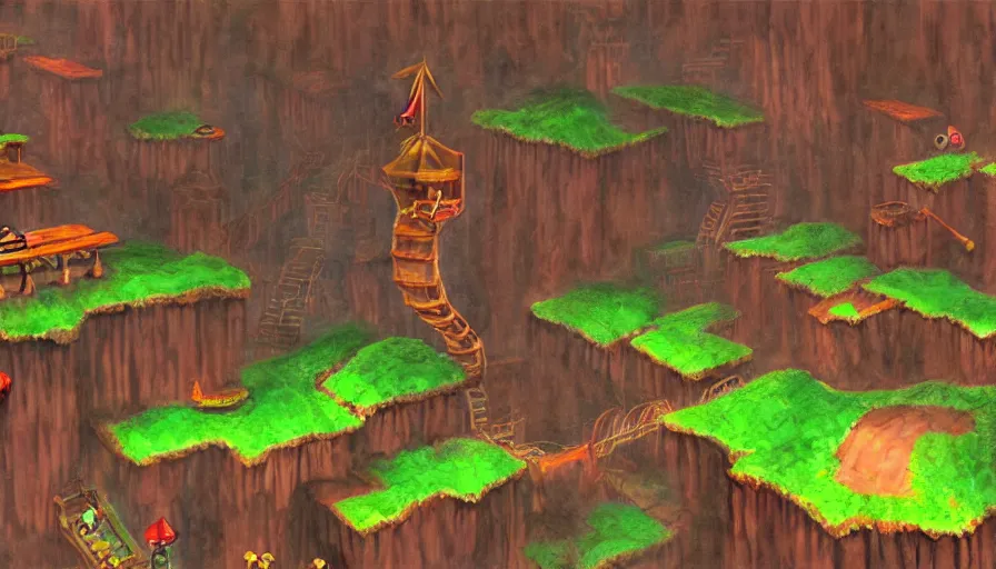 Prompt: Concept art for Donkey Kong 64, creative landscapes level design