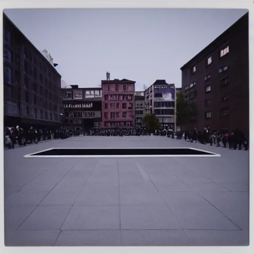 Prompt: a gentrified town square designed by ryoji ikeda, photograph, polaroid