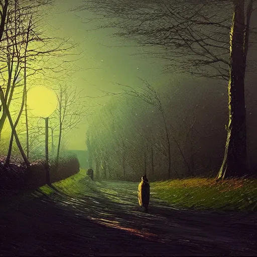 Image similar to A Landscape by Alena Aenami and John Atkinson Grimshaw