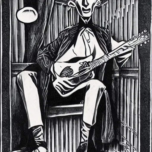 Prompt: count orlok playing delta blues, anime