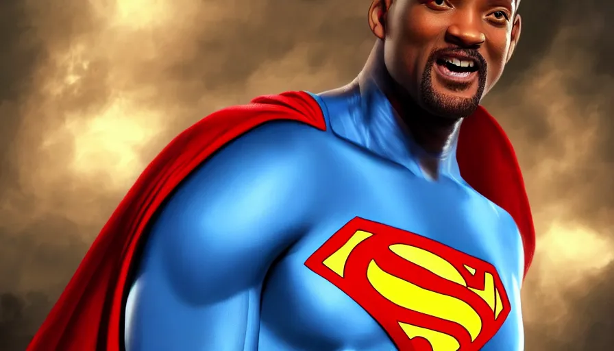 Image similar to Digital painting of Will Smith as Superman, hyperdetailed, artstation, cgsociety, 8k