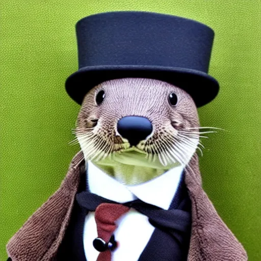 Image similar to truggster the otter is a very dapper gentleman in his new top hat