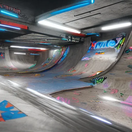 Prompt: cyberpunk skatepark, digital art, extremely detailed 4k