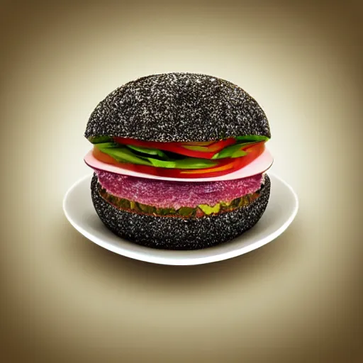 Prompt: a hybrid crystal hamburger, digital art, dramatic product photography