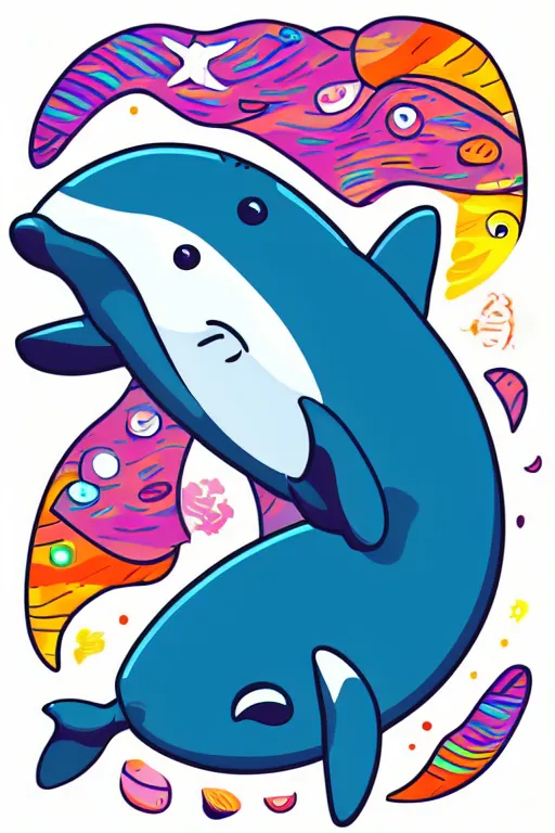 Image similar to Baby whale, sticker, anthropomorphic, colorful, fantasy, artstation, illustration, highly detailed, simple, smooth and clean vector curves, no jagged lines, vector art, smooth