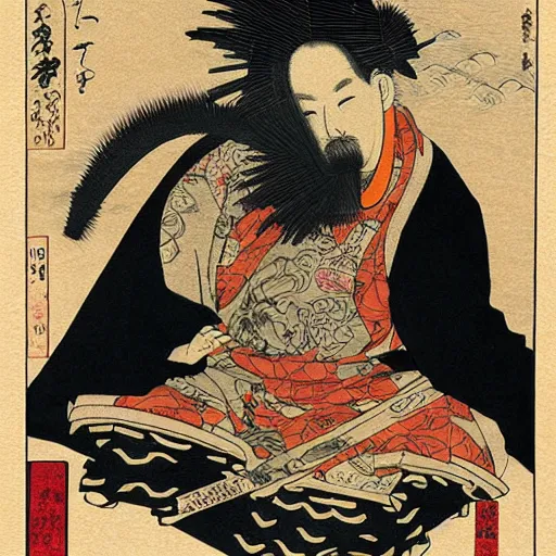 Prompt: U-God rapping, portrait, style of ancient text, hokusai