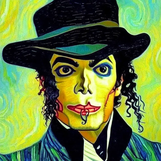 Prompt: a beautiful painting steampunk michael jackson face, by van gogh realistic oil painting