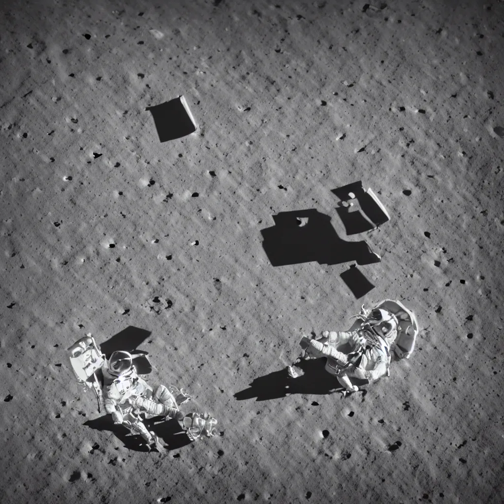 Prompt: A highly photographic render of astronaut on the Moon, sitting on a concrete bench reading a book, rim lighting, cinematic lighting, octane engine, photo realistic image, 4K, super detailed, cinematic look