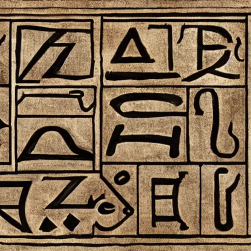 Prompt: a alphabet for a ancient language,