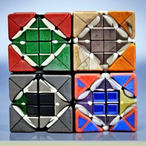 Image similar to unsolved rubik's cube made of various types of stone,