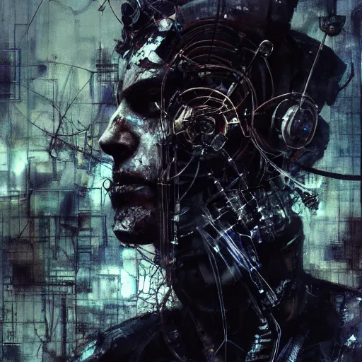 Image similar to cybernetic hunter, cyberpunk, wires, skulls, machines by emil melmoth zdzislaw belsinki craig mullins yoji shinkawa realistic render ominous detailed photo atmospheric by jeremy mann francis bacon and agnes cecile ink drips paint smears digital glitches glitchart