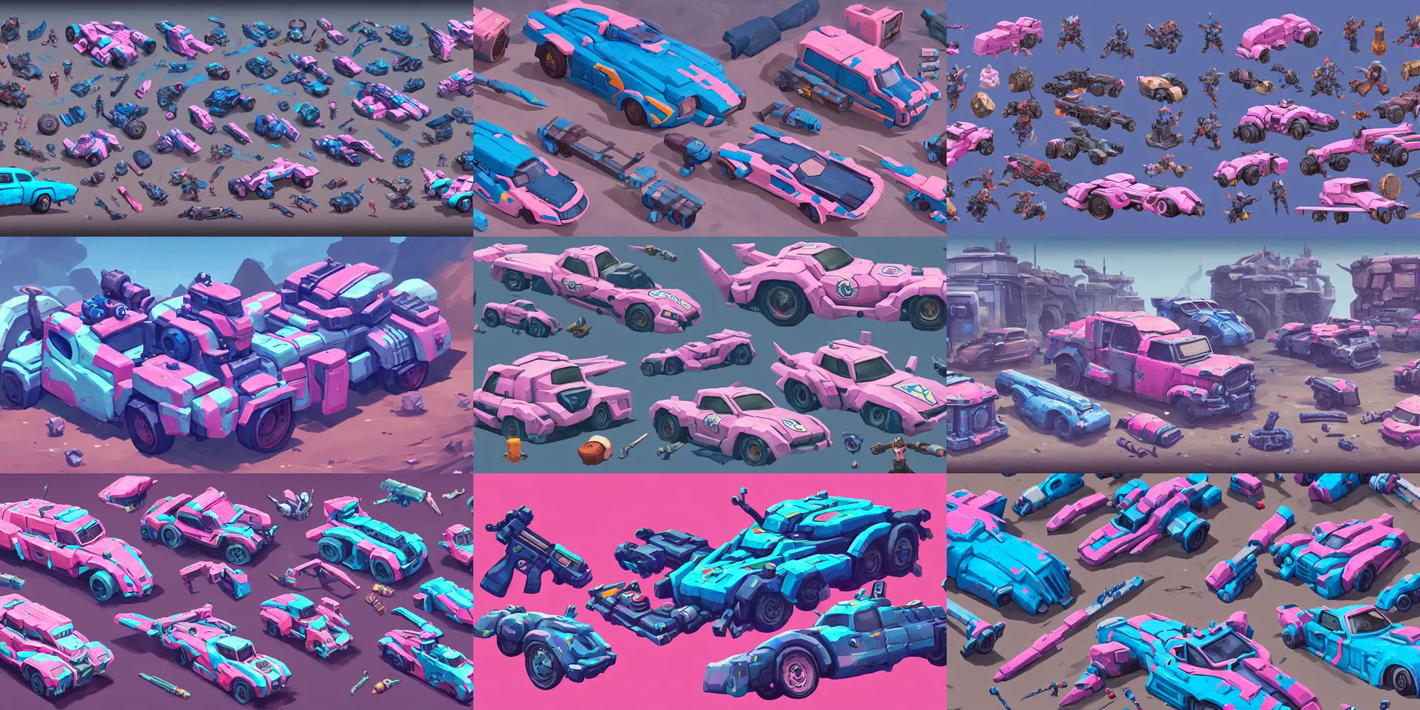 Prompt: game asset of vehicles livery, in gouache detailed paintings, props, stylized, 2 d sprites, kitbash, arcane, overwatch, blue and pink color scheme, 8 k, close up