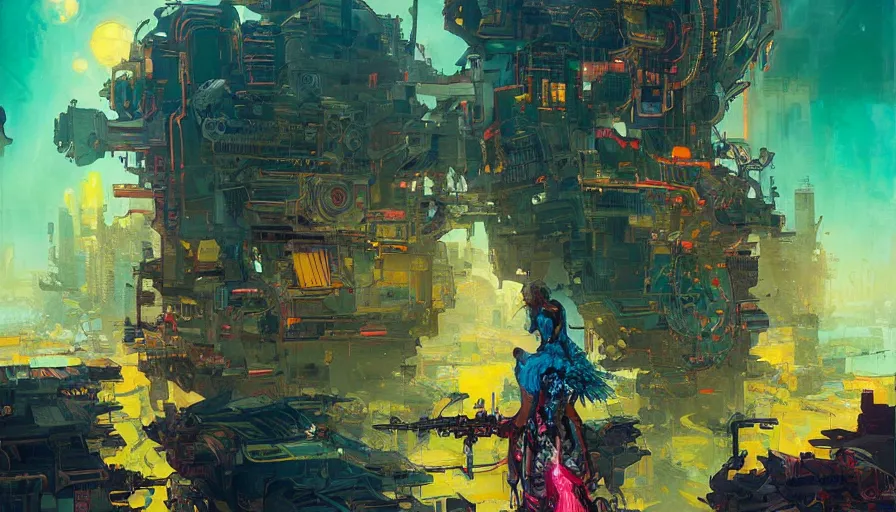 Image similar to psychedelic cyberpunk stylish super soldier in a dark complex scifi vast detailed city, allegorical style, by peter mohrbacher, jeremy mann, francoise nielly, van gogh, ross tran, beautiful, award winning scenery