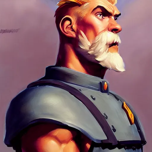 Image similar to greg manchess portrait painting of partially armored guile from street fighter as overwatch character, medium shot, asymmetrical, profile picture, organic painting, sunny day, matte painting, bold shapes, hard edges, street art, trending on artstation, by huang guangjian and gil elvgren and ross tran