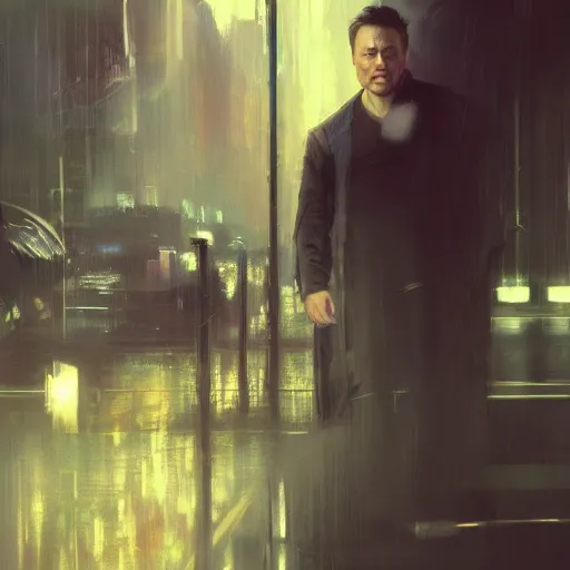 Image similar to elon musk, hyperrealistic portrait, bladerunner street, art of elysium by jeremy mann and alphonse mucha, fantasy art, photo realistic, dynamic lighting, artstation, poster, volumetric lighting, very detailed face, 4 k, award winning