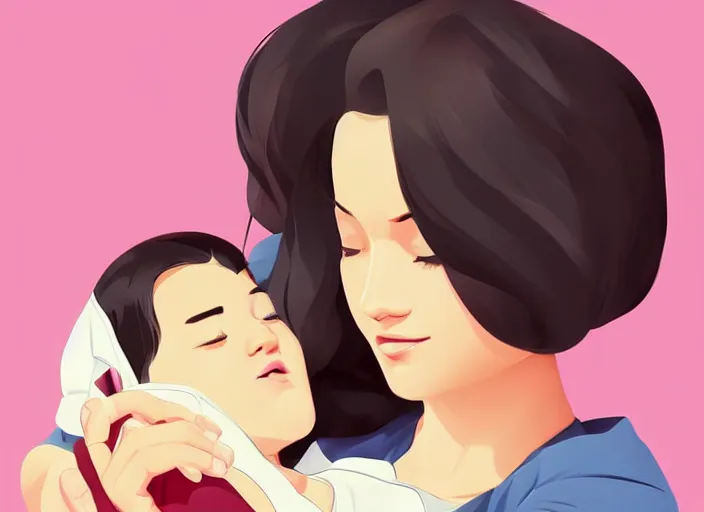 Prompt: a mother is cradling her newborn baby. clean cel shaded vector art. shutterstock. behance hd by lois van baarle, artgerm, helen huang, by makoto shinkai and ilya kuvshinov, rossdraws, illustration, art by ilya kuvshinov