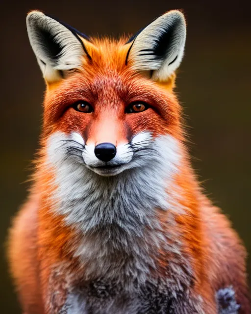 Image similar to portrait photo headshot still of a fox fursuit, 8 k, 8 5 mm f 1. 8, fursuit