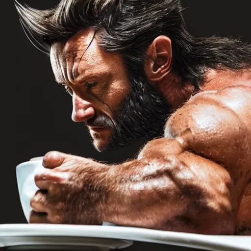 Prompt: real photo of wolverine making a hart coffee late art