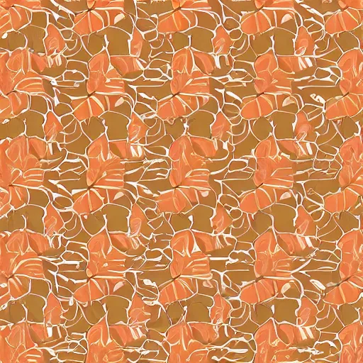 Image similar to repeating fabric pattern, minimalistic, miniature tiny orange and peach color flowers, brown vines and leaves