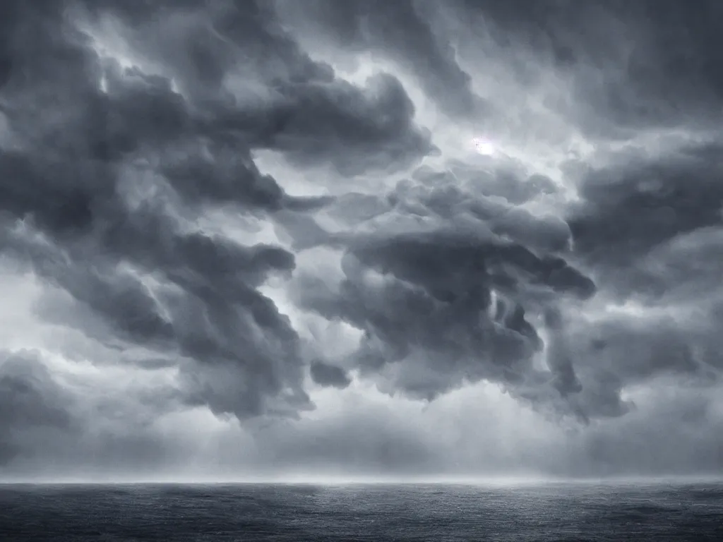 Image similar to detailed sea, layers, very detailed dark super storm, hyper realistic cloud vortex, impressive, very atmospheric, smoke boiling, cinematic, deep, very high complexity, stunning, masterpiece, weather photography, very detailed. 4 k