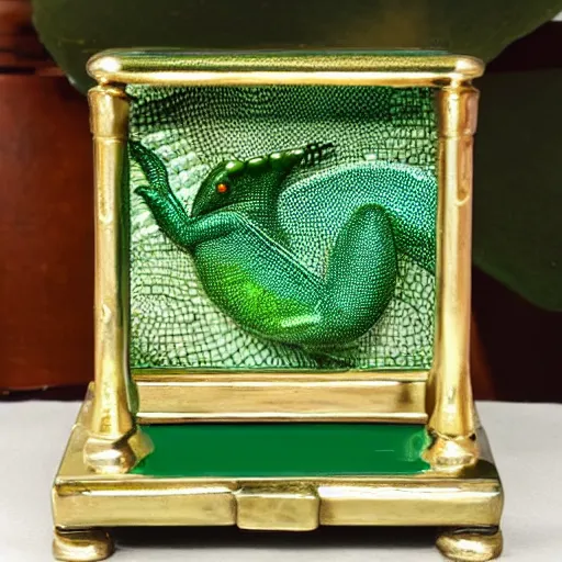 Prompt: emerald lizard object table