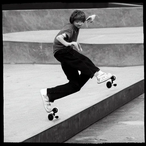 Image similar to Stephan Hawking on a skateboard, at a skatepark, historical photo, photorealistic