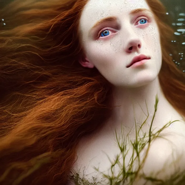 Image similar to Kodak Portra 400, 8K,ARTSTATION, Caroline Gariba, soft light, volumetric lighting, highly detailed, britt marling style 3/4 , extreme Close-up portrait photography of a beautiful woman how pre-Raphaelites,inspired by Ophelia paint, the face emerges from water of Pamukkale, underwater face, hair are intricate with highly detailed realistic beautiful flowers , Realistic, Refined, Highly Detailed, interstellar outdoor soft pastel lighting colors scheme, outdoor fine art photography, Hyper realistic, photo realistic