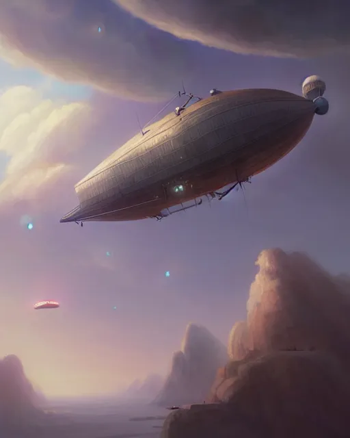 Prompt: a painting of a airship flying in the sky, a detailed matte painting by mandy jurgens, featured on cgsociety, fantasy art, 2 d game art, matte painting, cryengine