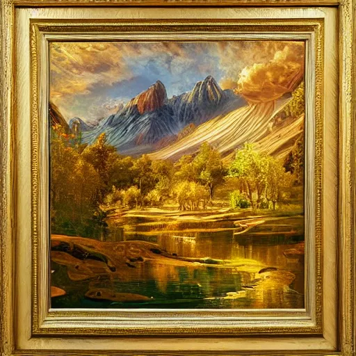 Image similar to the most beautiful place in the world, timeless masterpiece, award - winning painting, intricate oil details, spectacular quality, trending on artstation, golden ratio, 8 k