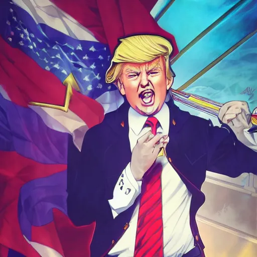 Image similar to donald trump as a jojo character, studio portrait, anime key visual, by wlop, alphonse mucha, extremely detailed