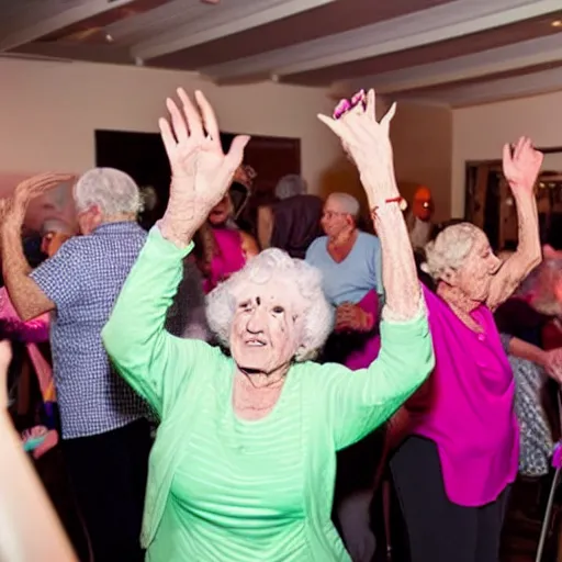 Prompt: old people raving at the retirement home