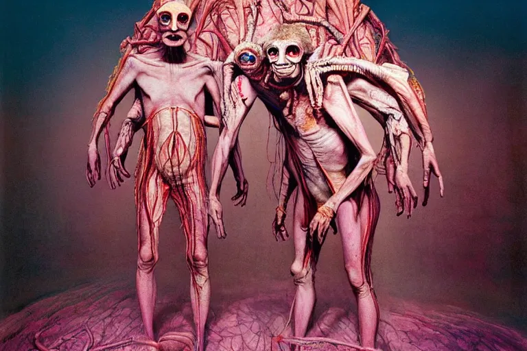 Prompt: 35mm color, identity, portrait, fashion shoot, freak show, weird, random, strange, hyperdetailed, photorealistic, high fashion, interesting, alien mothership, by David la chapelle and david cronenberg and WETA digital, art by Zdzisław Beksiński, Dariusz Zawadzki , ID magazine, octane rendering, cinematic, hyperrealism, octane rendering, 8k, depth of field, bokeh.