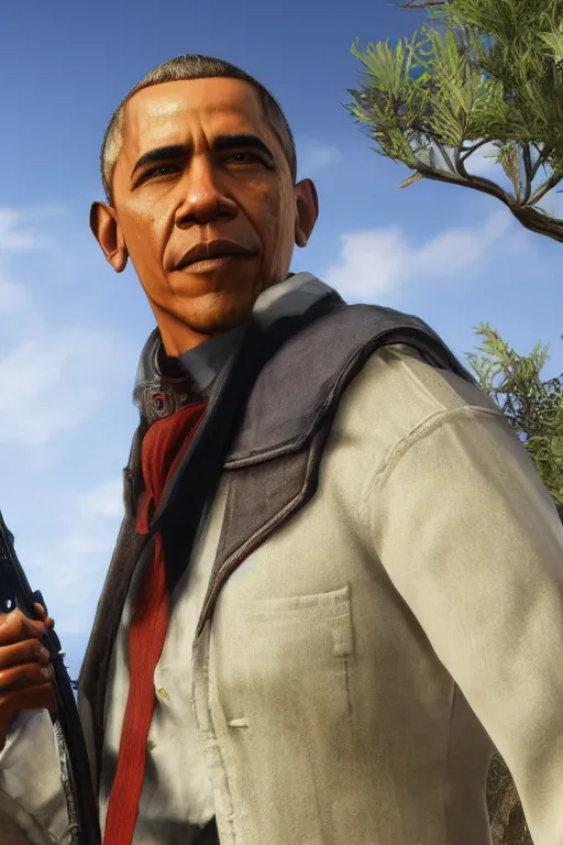 Image similar to obama 👌, cinematic, photoreal, by red dead redemption 2