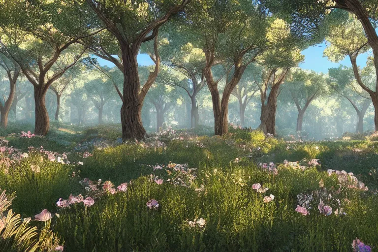 Image similar to diamond forest with gilded trees and jeweled flowers by unreal engine, photorealistic