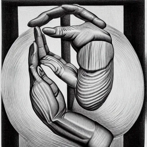 Image similar to A human hand drawing by Escher and Bach