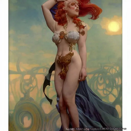 Image similar to Morrigan from Darkstalkers drawn by Donato Giancola and Tom Bagshaw, face by Artgerm, overall design by Alphonse Mucha, background by James Jean and Gustav Klimt, light by Julie Bell, 4k, porcelain skin, komorebi, french nouveau, trending on artstation, octane render, hyperrealistic