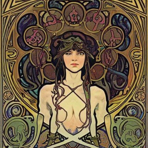 Image similar to lovecraftian protagonist by alphonse mucha