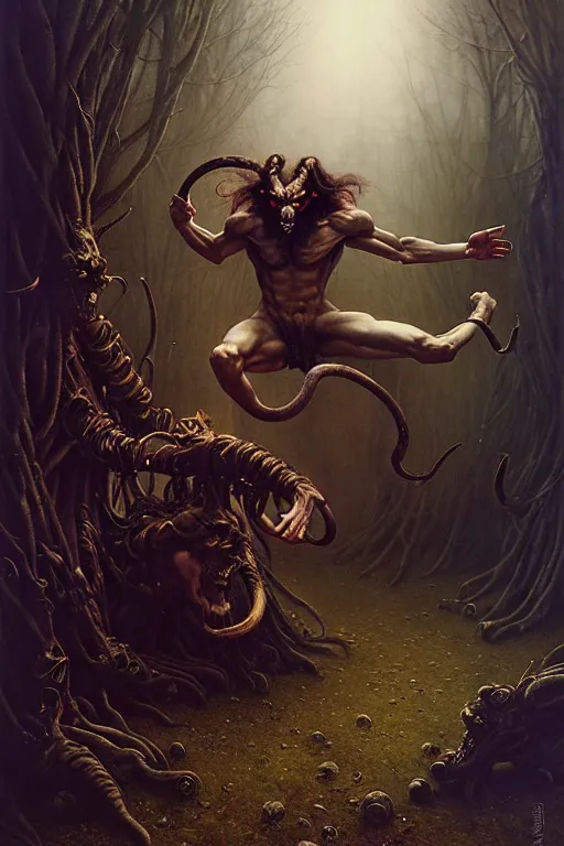 Prompt: satyr dance by anna podedworna, ayami kojima, greg rutkowski, giger, maxim verehin