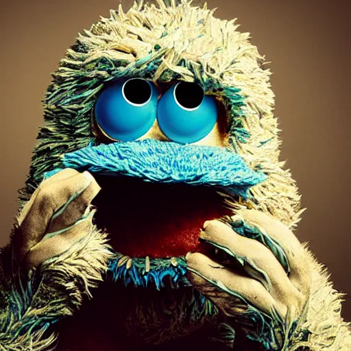 Image similar to cookie monster smoking a blunt stylised jonathan zawada photography portrait