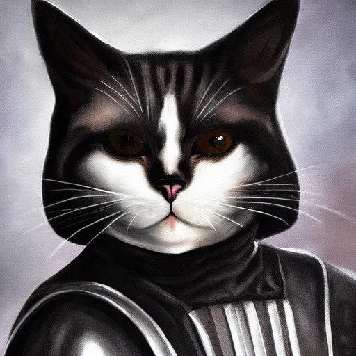 Image similar to highly detailed painting of a cat looking like darth vader, digital painting, artstation