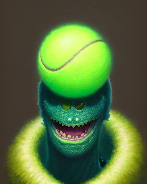 Image similar to highly detailed vfx portrait of a character of a tennis ball monster stephen bliss, chalk, unrealengine, greg rutkowski, loish, rhads, beeple, makoto shinkai and lois van baarle, ilya kuvshinov, rossdraws, tom bagshaw,