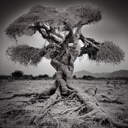 Prompt: a withered fig tree, desolate, ugly, decomposing, dust particles, sad, somber award winning nature photography, highly detailed,