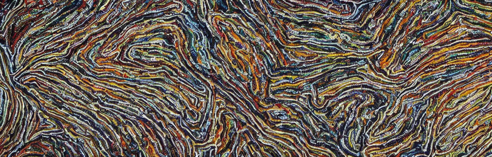 Image similar to An Australian indigenous artwork detailing the rugged terrain of the Snowy Mountains Australia, birds eye view, beautiful, aboriginal art