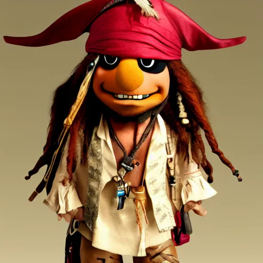 Image similar to A still of Jack Sparrow as a muppet, 4k, photograph, artstation, trending, award winning, epic lighting, featured