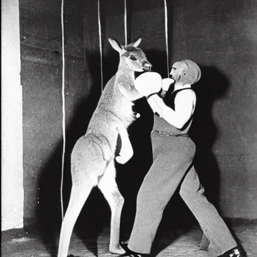 Image similar to Karl Marx boxing Kangaroo, photo, 1920,