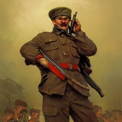 Prompt: a very angry Soviet Soldier, by Stanley Artgerm Lau , greg rutkowski, thomas kindkade, alphonse mucha, loish, norman rockwell